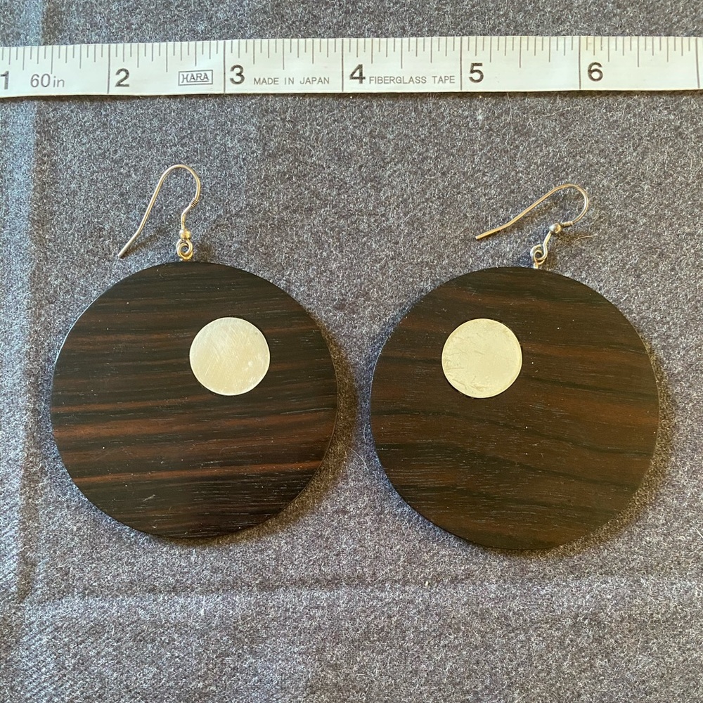 Large Sterling Silver and wood earrings